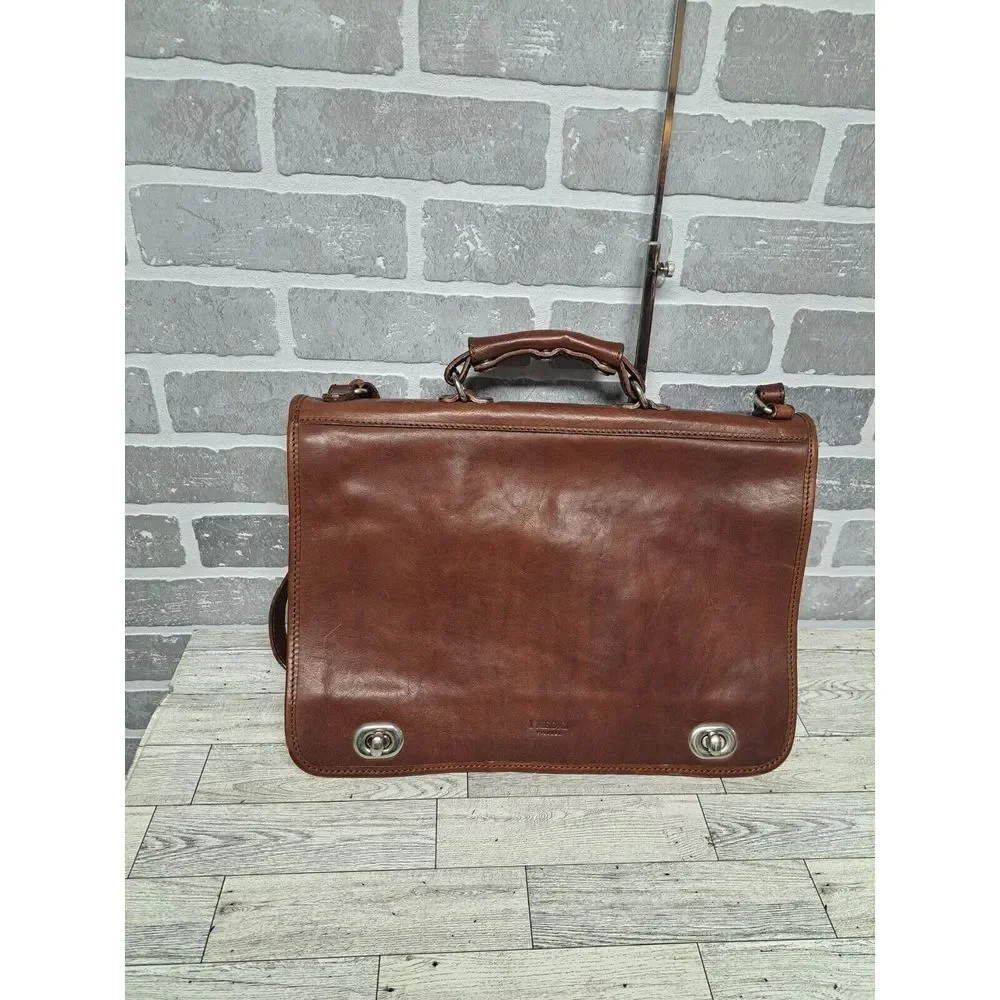 I Medici Italian Leather 2-Way Briefcase Shoulder Bag Medium Brown Made in Italy